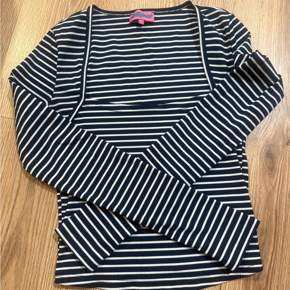 Edikted Navy and White Striped Long Sleeve Top